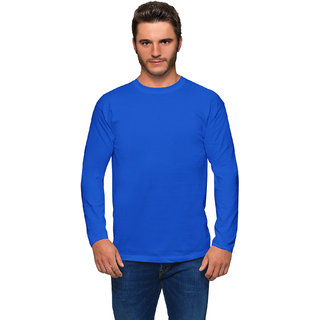 Haoser Royal BlueCotton Slim Fit Round Neck Full Sleeves T- shirts