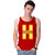 Haoser Men's Red Cotton Yellow Print Sleeveless Running & Gym Vest