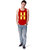 Haoser Men's Red Cotton Yellow Print Sleeveless Running & Gym Vest