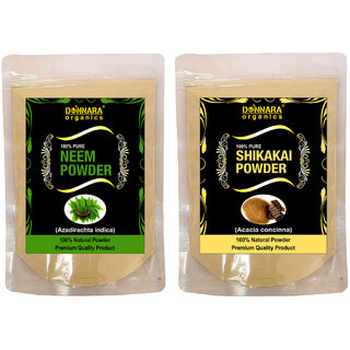                       Donnara Organics 100% Natural Neem Powder and Shikakai powder Combo pack of 2 of 150 gms(300 gms)                                              
