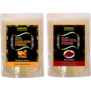                       Donnara Organics 100% Natural Sandalwood Powder and Rose Petal powder Combo pack of 2 of 150 gms(300 gms)                                              