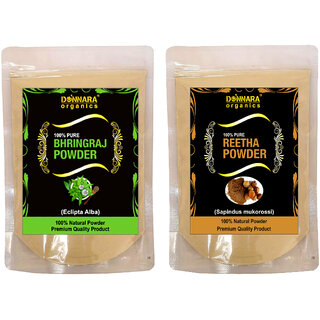 Donnara Organics 100% Natural Bhringraj Powder and Reetha powder Combo pack of 2 of 150 gms(300 gms) Donnara Organics 100% Natural Bhringraj Powder and Reetha powder Combo pack of 2 of 150 gms(300 gms)