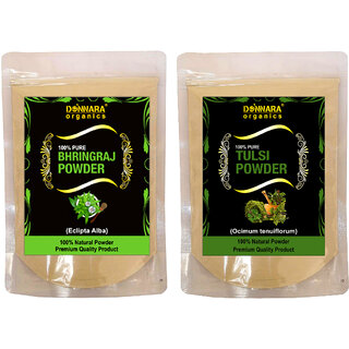Donnara Organics 100% Natural Bhringraj Powder and Tulsi powder Combo pack of 2 of 150 gms(300 gms) Donnara Organics 100% Natural Bhringraj Powder and Tulsi powder Combo pack of 2 of 150 gms(300 gms)