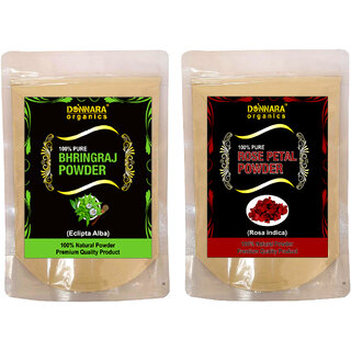                       Donnara Organics 100% Natural Bhringraj Powder and Rose Petal powder Combo pack of 2 of 150 gms(300 gms)                                              