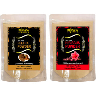                       Donnara Organics 100% Natural Reetha Powder and Hibiscus powder Combo pack of 2 of 150 gms(300 gms)                                              