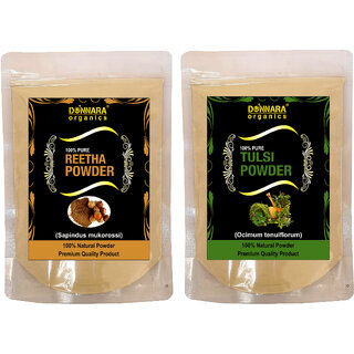                       Donnara Organics 100% Natural Reetha Powder and Tulsi powder Combo pack of 2 of 150 gms(300 gms)                                              