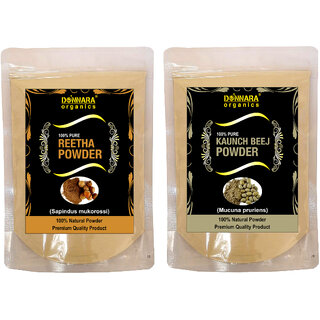                       Donnara Organics 100% Natural Reetha Powder and Kaunch Beej powder Combo pack of 2 of 150 gms(300 gms)                                              