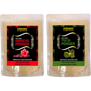 Donnara Organics 100% Natural Hibiscus Powder and Tulsi powder Combo pack of 2 of 150 gms(300 gms) Donnara Organics 100% Natural Hibiscus Powder and Tulsi powder Combo pack of 2 of 150 gms(300 gms)