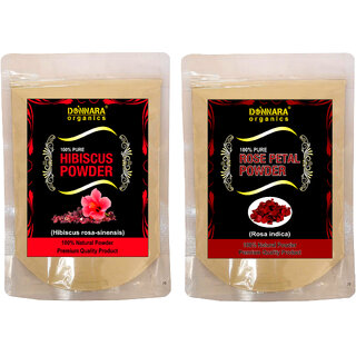                       Donnara Organics 100% Natural Hibiscus Powder and Rose Petal powder Combo pack of 2 of 150 gms(300 gms)                                              