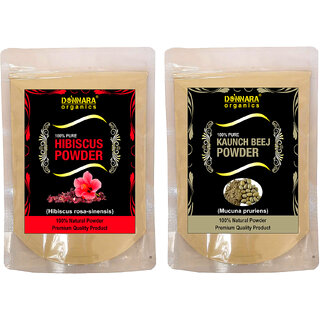                       Donnara Organics 100% Natural Hibiscus Powder and Kaunch Beej powder Combo pack of 2 of 150 gms(300 gms)                                              