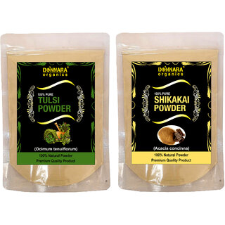                       Donnara Organics 100% Natural Tulsi Powder and Shikakai powder Combo pack of 2 of 150 gms(300 gms)                                              