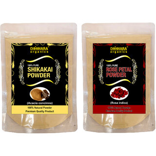                       Donnara Organics 100% Natural Shikakai Powder and Rose Petal powder Combo pack of 2 of 150 gms(300 gms)                                              
