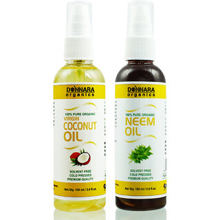 Donnara Organics 100% Pure Coconut oil and Neem oil Combo of 2 Bottles of 100 ml(200 ml) Donnara Organics 100% Pure Coconut oil and Neem oil Combo of 2 Bottles of 100 ml(200 ml)