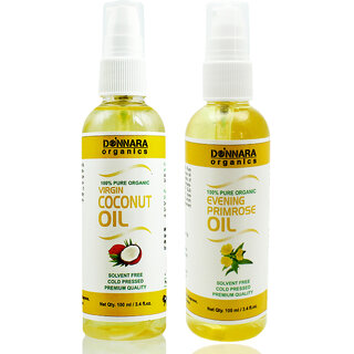                       Donnara Organics 100% Pure Coconut oil and Evening Primrose  oil Combo of 2 Bottles of 100 ml(200 ml)                                              