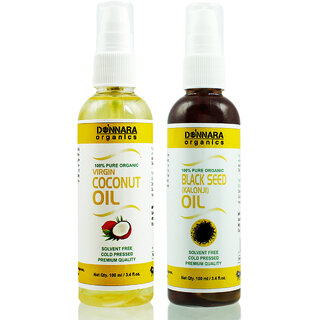 Donnara Organics 100% Pure Coconut oil and Blackseed(Kalonji) oil Combo of 2 Bottles of 100 ml(200 ml) Donnara Organics 100% Pure Coconut oil and Blackseed(Kalonji) oil Combo of 2 Bottles of 100 ml(200 ml)