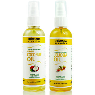                       Donnara Organics 100% Pure Coconut oil and Jojoba oil Combo of 2 Bottles of 100 ml(200 ml)                                              