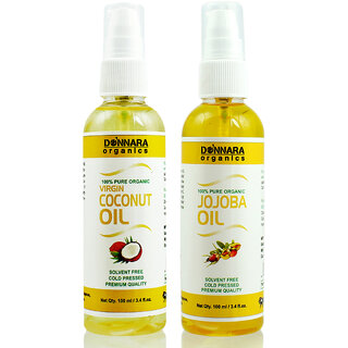 Donnara Organics 100% Pure Coconut oil and Jojoba oil Combo of 2 Bottles of 100 ml(200 ml) Donnara Organics 100% Pure Coconut oil and Jojoba oil Combo of 2 Bottles of 100 ml(200 ml)