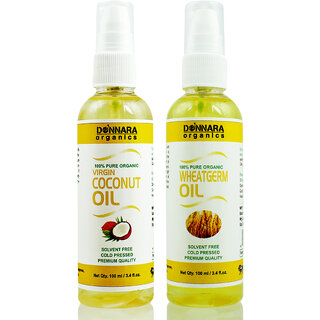                       Donnara Organics 100% Pure Coconut oil and Wheatgerm oil Combo of 2 Bottles of 100 ml(200 ml)                                              