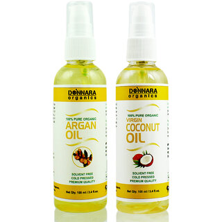 Donnara Organics 100% Pure Coconut oil and Argan oil Combo of 2 Bottles of 100 ml(200 ml) Donnara Organics 100% Pure Coconut oil and Argan oil Combo of 2 Bottles of 100 ml(200 ml)