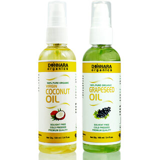 Donnara Organics 100% Pure Coconut oil and Grapeseed oil Combo of 2 Bottles of 100 ml(200 ml) Donnara Organics 100% Pure Coconut oil and Grapeseed oil Combo of 2 Bottles of 100 ml(200 ml)