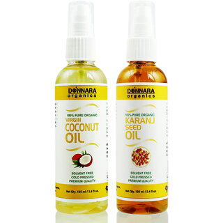                       Donnara Organics 100% Pure Coconut oil and Karanj oil Combo of 2 Bottles of 100 ml(200 ml)                                              