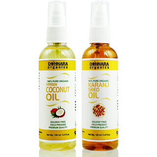 Donnara Organics 100% Pure Coconut oil and Karanj oil Combo of 2 Bottles of 100 ml(200 ml) Donnara Organics 100% Pure Coconut oil and Karanj oil Combo of 2 Bottles of 100 ml(200 ml)