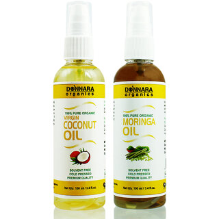                       Donnara Organics 100% Pure Coconut oil and Moringa oil Combo of 2 Bottles of 100 ml(200 ml)                                              