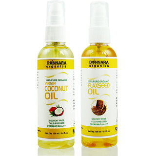                       Donnara Organics 100% Pure Coconut oil and Flaxseed oil Combo of 2 Bottles of 100 ml(200 ml)                                              