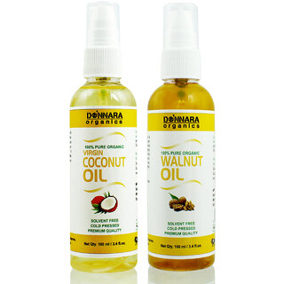                       Donnara Organics 100% Pure Coconut oil and Walnut oil Combo of 2 Bottles of 100 ml(200 ml)                                              