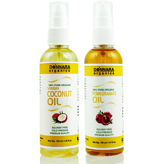                       Donnara Organics 100% Pure Coconut oil and Pomegranate oil Combo of 2 Bottles of 100 ml(200 ml)                                              