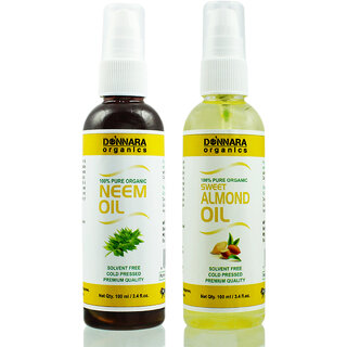 Donnara Organics 100% Pure Neem oil and Sweet Almond oil Combo of 2 Bottles of 100 ml(200 ml) Donnara Organics 100% Pure Neem oil and Sweet Almond oil Combo of 2 Bottles of 100 ml(200 ml)