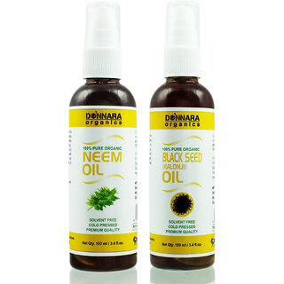                       Donnara Organics 100% Pure Neem oil and Blackseed(Kalonji) oil Combo of 2 Bottles of 100 ml(200 ml)                                              