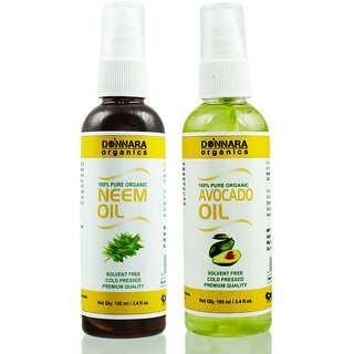Donnara Organics 100% Pure Neem oil and Avocado oil Combo of 2 Bottles of 100 ml(200 ml) Donnara Organics 100% Pure Neem oil and Avocado oil Combo of 2 Bottles of 100 ml(200 ml)