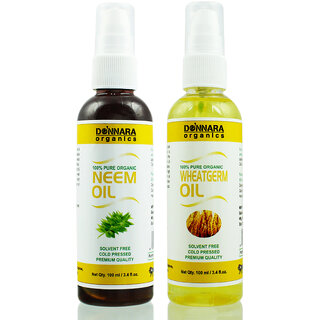 Donnara Organics 100% Pure Neem oil and Wheatgerm oil Combo of 2 Bottles of 100 ml(200 ml) Donnara Organics 100% Pure Neem oil and Wheatgerm oil Combo of 2 Bottles of 100 ml(200 ml)