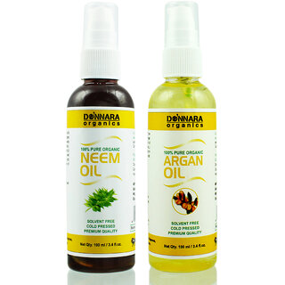                       Donnara Organics 100% Pure Neem oil and Argan oil Combo of 2 Bottles of 100 ml(200 ml)                                              