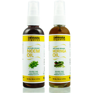                       Donnara Organics 100% Pure Neem oil and Moringa oil Combo of 2 Bottles of 100 ml(200 ml)                                              