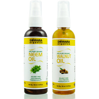 Donnara Organics 100% Pure Neem oil and Walnut oil Combo of 2 Bottles of 100 ml(200 ml) Donnara Organics 100% Pure Neem oil and Walnut oil Combo of 2 Bottles of 100 ml(200 ml)