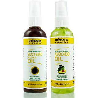                       Donnara Organics 100% Pure Black seed(Kalonji) oil and Avocado oil Combo of 2 Bottles of 100 ml(200 ml)                                              