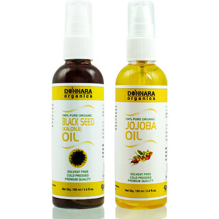                       Donnara Organics 100% Pure Black seed(Kalonji) oil and Jojoba oil Combo of 2 Bottles of 100 ml(200 ml)                                              