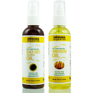 Donnara Organics 100% Pure Black seed(Kalonji) oil and Wheatgerm oil Combo of 2 Bottles of 100 ml(200 ml) Donnara Organics 100% Pure Black seed(Kalonji) oil and Wheatgerm oil Combo of 2 Bottles of 100 ml(200 ml)