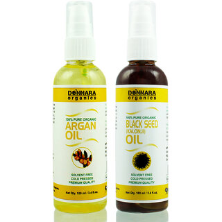                       Donnara Organics 100% Pure Black seed(Kalonji) oil and Argan oil Combo of 2 Bottles of 100 ml(200 ml)                                              