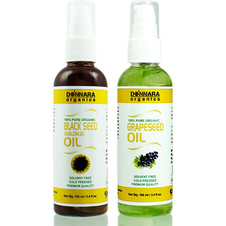                       Donnara Organics 100% Pure Black seed(Kalonji) oil and Grapeseed oil Combo of 2 Bottles of 100 ml(200 ml)                                              