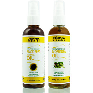                       Donnara Organics 100% Pure Black seed(Kalonji) oil and Moringa oil Combo of 2 Bottles of 100 ml(200 ml)                                              