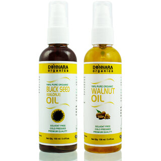 Donnara Organics 100% Pure Black seed(Kalonji) oil and Walnut oil Combo of 2 Bottles of 100 ml(200 ml) Donnara Organics 100% Pure Black seed(Kalonji) oil and Walnut oil Combo of 2 Bottles of 100 ml(200 ml)