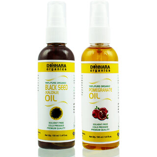                      Donnara Organics 100% Pure Black seed(Kalonji) oil and Pomegranate oil Combo of 2 Bottles of 100 ml(200 ml)                                              
