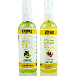                       Donnara Organics 100% Pure Avocado oil and Argan oil Combo of 2 Bottles of 100 ml(200 ml)                                              