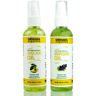                       Donnara Organics 100% Pure Avocado oil and Grapeseed oil Combo of 2 Bottles of 100 ml(200 ml)                                              