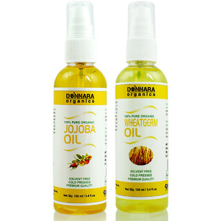                       Donnara Organics 100% Pure Jojoba oil and Wheatgerm oil Combo of 2 Bottles of 100 ml(200 ml)                                              
