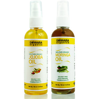                      Donnara Organics 100% Pure Jojoba oil and Moringa oil Combo of 2 Bottles of 100 ml(200 ml)                                              