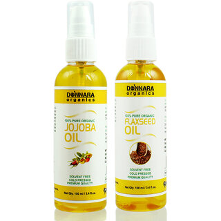 Donnara Organics 100% Pure Jojoba oil and Flaxseed oil Combo of 2 Bottles of 100 ml(200 ml) Donnara Organics 100% Pure Jojoba oil and Flaxseed oil Combo of 2 Bottles of 100 ml(200 ml)